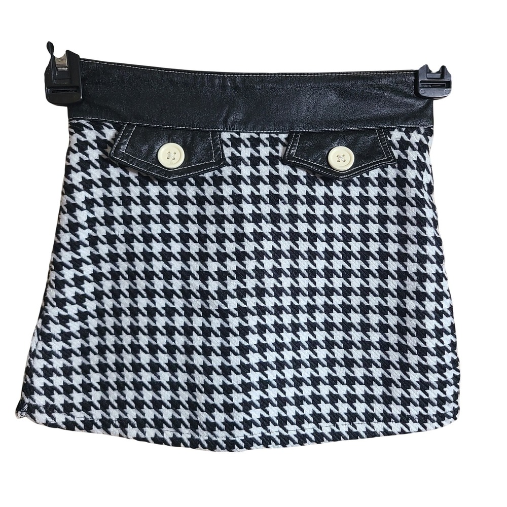 VTG Y2K Mary-Kate and Ashley Houndstooth Mini Skirt Kids 5 Black Faux Leather